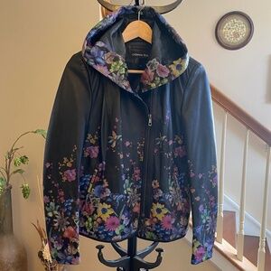 Marciano Pelle Fabulous Genuine Lambskin Leather Moto Jacket Hoodie Sz 42 Small